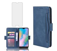 Phone Case for Huawei P20 Pro With Tempered Glass Screen Protector Card Holder Slot Stand Kickstand Shockproof Protective Wallet Purse Leather Flip Cover Huwai Hawaii P 20Pro P20pro huaweip20pro Blue