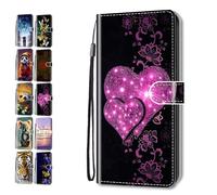 Phone Case for iPhone 13 Pro 6.1 with Pattern 3D Print Animal Butterfly Design Leather Wallet Flip Cover with Card Holder Slot for Girls Boys - Love Hearts