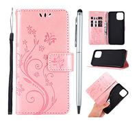 Phone Case for iPhone 13 pro max, Premium PU Leather Flip Embossed Butterfly Case Shockproof Slim Protective Bumper Wallet Case for 13 pro max with Kickstand Card Holder Lanyard & One Touch Pen
