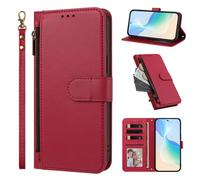 Phone Case for iPhone 13 Pro, Shockproof PU Leather Wallet Case with 4 Card Slots Stand Magnetic Flip Zipper Pocket Cover, Red