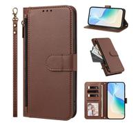 Phone Case for iPhone 14 Pro Max, Shockproof PU Leather Wallet Case with 4 Card Slots Stand Magnetic Flip Zipper Pocket Cover, Brown