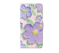 Phone Case for iPhone 15 Pro Max with Credit Card Holder, Premium Flowers Leather Cover TPU Bumper Magnetic Stand Adsorption Flip Wallet Cover for iPhone 15 Pro Max Women Men, Purple