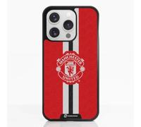 Phone Case for iPhone 16 Pro Official Manchester United FC Black | -Patented 3D Effect Design-Officially Licensed-Vertical Stripe-Lightweight & Durable Protection