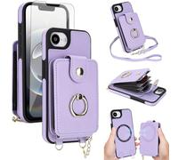 Phone Case for iPhone 16e/SE 2025/SE 4 Wallet Cover Magnetic Detachable and Screen Protector Ring Kickstand Compatible with MagSafe RFID Blocking i Phone16e i16e 16 e SE4 16eCase for Women Purple
