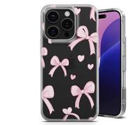 Phone Case for iPhone 17 Pro - Clear Soft Silicone Gel Custom Cover Beautiful Girly Bows and Hearts Design Individual Style Initials Any Text - Bow&Heart