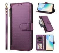 Phone Case for iPhone 17, Shockproof PU Leather Wallet Case with 4 Card Slots Stand Magnetic Flip Zipper Pocket Cover, Purple