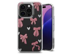Phone Case for iPhone SE 2020 / SE 2022 - Clear Soft Silicone Gel Custom Cover Beautiful Girly Bows and Hearts Design Individual Style Initials Any Text - Rose Gold Bow