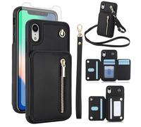 Phone Case for iPhone XR 6.1 RFID Wallet Cell Cover with Screen Protector Crossbody Strap Credit Card Holder Slot Stand iPhoneXR iPhone10R i Phonex 10XR 10R RX CR iPhoneXRcases Women Men Black