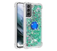 Phone Case for Moto Edge 5G 2024 with Ring Holder, Luxury Glitter Sparkle Liquid Bling Shockproof Clear Full Body Protection Cover Diamond Floating Quicksand Protective Case for Girls Women green