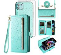 Phone Case for Motorola Edge 20 Lite/Moto Edge20 Fusion 5G Zipper Wallet Detachable Cell Cover with Screen Protector Crossbody Lanyard Strap Credit Card Holder MotoEdge 20Lite/20Fusion Women Teal