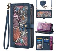 Phone Case for Motorola Edge 60 Pro 5G Wallet Cover With Screen Protector and Crossbody Wrist Strap Leather Flip Pattern Zipper Credit Card Holder Stand Cell Moto Edge60 60Pro XT2507-1 Women Men Blue