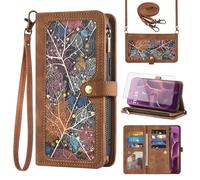 Phone Case for Motorola Edge 60 Pro 5G Wallet Cover With Screen Protector and Crossbody Wrist Strap Leather Flip Pattern Zipper Credit Card Holder Stand Cell Moto Edge60 60Pro XT2507-1 Women Men Brown
