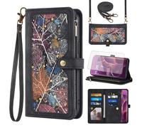 Phone Case for Motorola Edge 60 Pro 5G Wallet Cover With Screen Protector and Crossbody Wrist Strap Leather Flip Pattern Zipper Credit Card Holder Stand Cell Moto Edge60 60Pro XT2507-1 Women Men Black