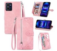 Phone Case for Nokia HMD Pulse Pro, Shockproof PU Leather Wallet Case with Card Slots Anti-Scratch Stand Magnetic Flip Zipper Pocket Cover for Nokia HMD Pulse Pro, Pink