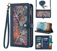 Phone Case for Nokia X10/X20 Wallet Cover With Tempered Glass Screen Protector Crossbody Wrist Strap Leather Flip Pattern Zipper Credit Card Holder Stand Cell NokiaX10 10X NokiaX20 5G Women Men Blue