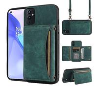 Phone Case For OnePlus 9 OnePlus9 5G Wallet Cover with Crossbody Shoulder Strap and Leather Credit Card Holder Pocket Slim Cell Accessories One Plus9 On 1 Plus 1plus One+ 1+ 1+9 Nine Girls Green