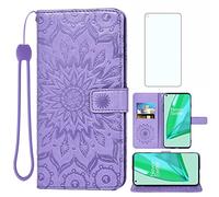Phone Case for OnePlus 9 Pro One Plus 9Pro 5G Wallet Cases with Tempered Glass Screen Protector Leather Slim Flip Cover Card Holder Stand Accessories On 1Plus 1 + Plus9 1+ Pro Nine Women Purple