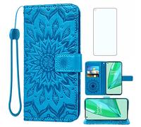 Phone Case for OnePlus 9 Pro One Plus 9Pro 5G Wallet Cases with Tempered Glass Screen Protector Leather Slim Flip Cover Card Holder Stand Accessories On 1Plus 1 + Plus9 1+ Pro Nine Women Men Blue