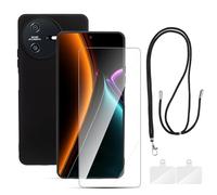 Phone Case for OSCAL Tiger 12(6.78'') with 1 X HD Tempered Glass Screen Protector and Phone Lanyard, Skin-friendly Soft TPU Anti-drop Full Body Protective Case for OSCAL Tiger 12 (Matte Black)