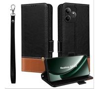 Phone case for Realme GT 6/Realme GT 6T, Flip Leather Magnectic Case with Card Slots,Shockproof TPU Bumper Cover with Kickstand,Protective Wallet case for Realme GT 6 with Wrist Strap Black