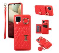 Phone Case For Samsung Galaxy A12/M12 Wallet Cover with Crossbody Shoulder Strap and Leather Credit Card Holder 360°Rotation Ring Kickstand Cell Accessories AA 12 5G A-12 S12 12A 4G2022 Girls Red