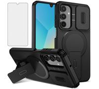 Phone Case for Samsung Galaxy A16 5G/4G and Camera Cover Tempered Glass Screen Protector Magnetic Stand Compatible with MagSafe Shockproof Heavy Duty Hybrid A 16 16A SM-A166U Women Men CA Black