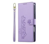 Phone Case for Samsung Galaxy A26/A16/A17, Embossed Stacked Kittens Pattern, Paw-Print Magnetic Clasp with Wrist Strap, Card Slots Shockproof Leather Flip Wallet Cover for Samsung A26/A16/A17,Purple
