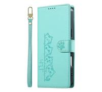 Phone Case for Samsung Galaxy A26/A16/A17, Embossed Stacked Kittens Pattern, Paw-Print Magnetic Clasp with Wrist Strap, Card Slots Shockproof Leather Flip Wallet Cover for Samsung A26/A16/A17,green