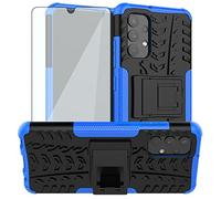 Phone Case for Samsung Galaxy A32 4G 6.4 inch and Tempered Glass Screen Protector Cover with Stand Kickstand Hybrid Protective Cell Accessories Glaxay A 32 32A S32 G4 SM-A325M/DS Women Men Girly Blue