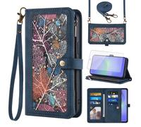 Phone Case for Samsung Galaxy A36 5G Wallet Cover With Tempered Glass Screen Protector and Crossbody Wrist Strap Leather Flip Pattern Zipper Credit Card Holder Stand Cell A 36 36A LTE SM-A366U Blue
