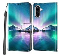 Phone Case for Samsung Galaxy A36, Leather Flip Cover Shockproof Protective Case with Card Slots Magnetic Closure Wallet Case Ocean and Aurora