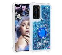 Phone Case for Samsung Galaxy A36 with Ring Holder, Luxury Glitter Sparkle Liquid Bling Shockproof Clear Full Body Protection Cover Diamond Floating Quicksand Protective Case for Girls Women blue