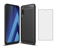 Phone Case for Samsung Galaxy A50 A50S A30S and Tempered Glass Screen Protector with Cell Accessories Shockproof Carbon Fiber Glaxay A 50 50S 30S Gaxaly S50 50A SM A505G GalaxyA50 Women Men Black