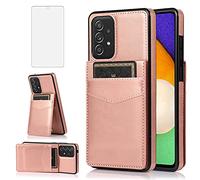 Phone Case for Samsung Galaxy A53 5G 2022 with Tempered Glass Screen Protector Credit Card Holder Wallet Cover Stand Leather Cell Accessories Gaxaly A53 G5 Galaxies 53A SM A536U Women Rose Gold