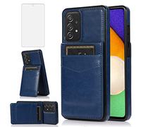 Phone Case for Samsung Galaxy A53 5G 2022 with Tempered Glass Screen Protector Credit Card Holder Wallet Cover Stand Leather Cell Accessories Gaxaly A53 G5 Galaxies 53A SM A536U Women Men Blue