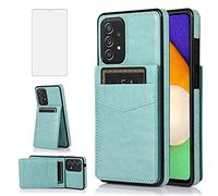 Phone Case for Samsung Galaxy A53 5G 2022 with Tempered Glass Screen Protector Credit Card Holder Wallet Cover Stand Leather Cell Accessories Gaxaly A53 G5 Galaxies 53A SM A536U Women Men Green