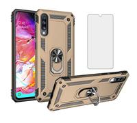 Phone Case for Samsung Galaxy A70 with Tempered Glass Screen Protector Cover Magnetic Stand Ring Holder Accessories Heavy Duty Rugged Protective Shockproof Hard Bumper SM-a705fn/ds 70A A 70 Gold