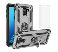 Phone Case for Samsung Galaxy A8 2018/SM-A530f and Tempered Glass Screen Protector Stand Ring Holder Shockproof Silicone Heavy Duty Accessories Magnetic Metal Kickstand Galazy Samsunga8 Silver