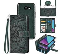 Phone Case for Samsung Galaxy J3 Luna Pro J 3 Prime 2017 Emerge 3J Eclipse Mission Zipper Wallet Magnetic Detachable Cover with Screen Protector Crossbody Lanyard Strap Flip Card Holder Dark Green
