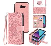 Phone Case for Samsung Galaxy J3 Luna Pro J 3 Prime 2017 Emerge 3J Eclipse Mission Zipper Wallet Magnetic Detachable Cover with Screen Protector Crossbody Lanyard Strap Flip Card Holder Rose Gold