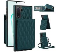 Phone Case for Samsung Galaxy Note 10 5G Wallet Cover with Tempered Glass Screen Protector Credit Slot Card Holder Crossbody Strap Stand RFID Blocking Note10 Notes 10s Ten Not S10 Women Dark Green