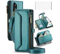 Phone Case for Samsung Galaxy Note 10 Plus Note10+ 5G Zipper Wallet Cover with Screen Protector and Wrist Strap Flip RFID Blocking Card Holder Cell Note10 + Notes 10+ Ten Not S10 10Plus Women Green