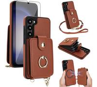 Phone Case for Samsung Galaxy S23 5G Magnetic Wallet Cover Detachable and Screen Protector Ring Kickstand Compatible with MagSafe RFID Blocking S 23 23S GS23 G5 SM-S911U 6.1 inch for Women Brown