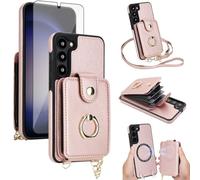 Phone Case for Samsung Galaxy S23 5G Magnetic Wallet Cover Detachable and Screen Protector Ring Kickstand Compatible with MagSafe RFID Blocking S 23 23S GS23 G5 SM-S911U 6.1 inch for Women Rose Gold