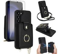 Phone Case for Samsung Galaxy S23 5G Magnetic Wallet Cover Detachable and Screen Protector Ring Kickstand Compatible with MagSafe RFID Blocking S 23 23S GS23 G5 SM-S911U 6.1 inch for Women Black