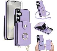 Phone Case for Samsung Galaxy S24/S25 5G Wallet Cover Magnetic Detachable and Screen Protector Ring Kickstand Compatible with MagSafe RFID Blocking S 24 24S 25 25S G5 SM-S931U for Women Purple