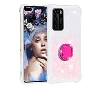 Phone Case for Samsung Galaxy S25 Edge with Ring Holder, Luxury Glitter Sparkle Liquid Bling Shockproof Clear Full Body Protection Cover Diamond Floating Quicksand Protective Case for Girls Women Pink