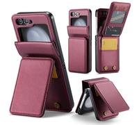 Phone Case for Samsung Galaxy Z Flip 6 5G/Z Flip7 FE Wallet with RFID Blocking Flip Credit Card Holder Slot Stand Faux Leather Double Magnetic Clasp Cell Cover ZFlip6 Z6 G Flip6 ZFlip 6Z 7FE Wine Red