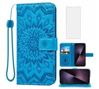Phone Case for Sony Xperia 1 VII 5G 2025 Wallet with Tempered Glass Screen Protector and Sunflower Leather Slim Flip Cover Card Holder Stand Cell Accessories 1VII XQ-FS54 PDX256 Women Men Blue
