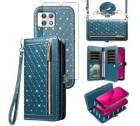 Phone Case for T-Mobile Revvl 7 5G Zipper Wallet Detachable Cell Cover Screen Protector Crossbody Strap Bling Flip Credit Card Holder Tmobile Revvl7 T Mobile Revel Tmo Revell Rebel Women Dark Green